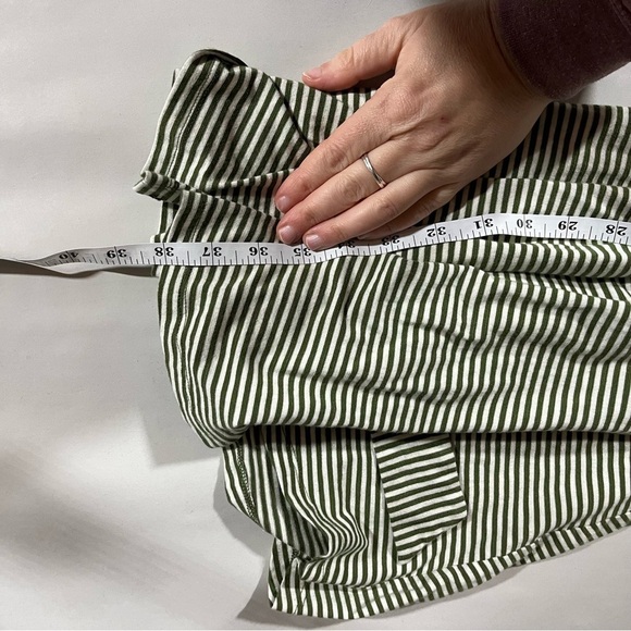 TOAD & CO ~ Cue Wrap Cafe Dress Striped Green and White Faux Wrap Dress - Picture 9 of 9